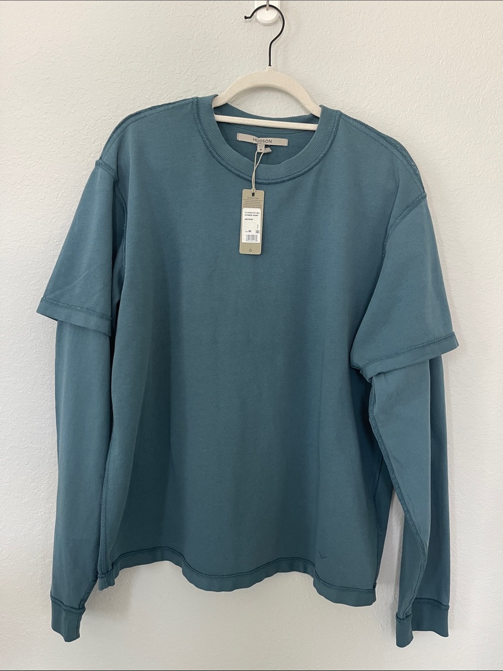 NWT Hudson Men’s Layered Long Sleeve Crewneck Shirt Meteor Blue M 100% Cotton